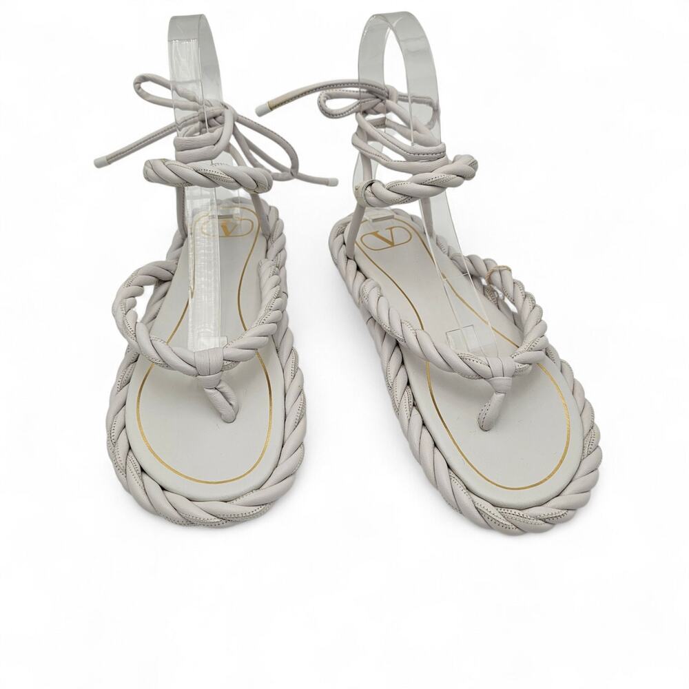 Valentino Garavani White Braided Leather Gladiator Flat Tie Sandal Size 36 US 6